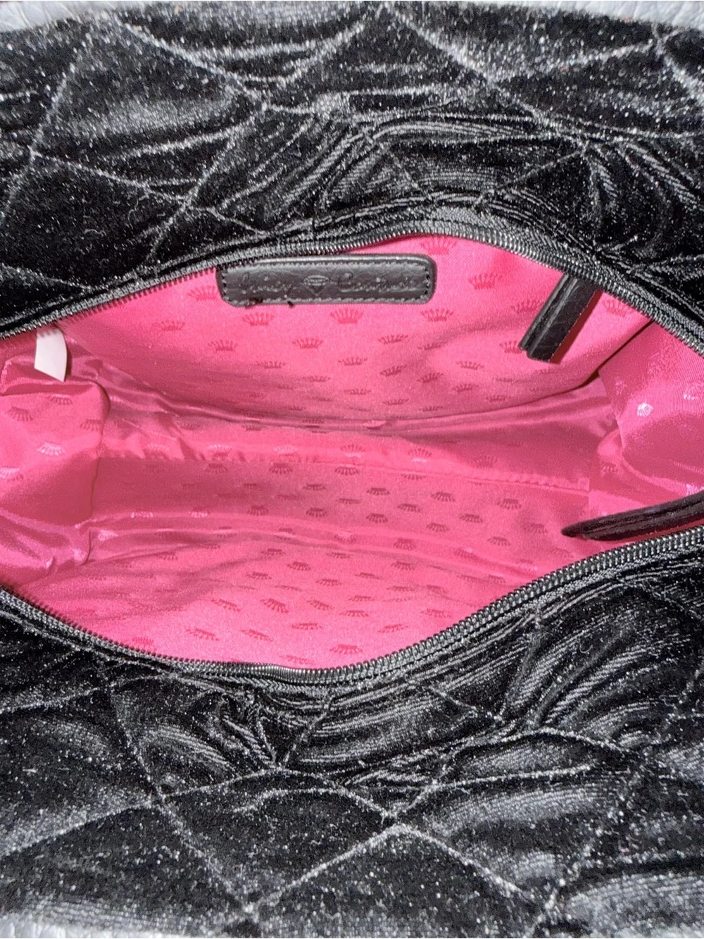 Juicy Couture Black Quilted Velvet Satchel with Heart Studs - Unbranded